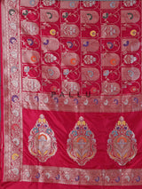 Maroon banarasi silk saree with floral zari work richness