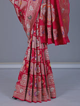 Maroon banarasi silk saree with floral zari work richness