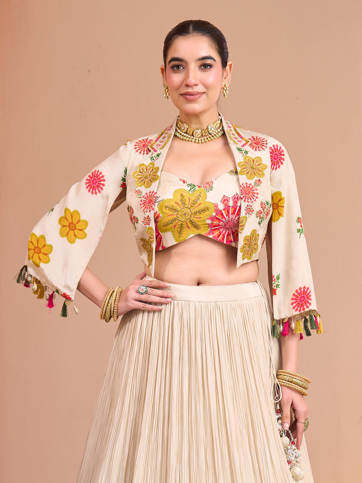 Off white silk lehenga choli with jacket style
