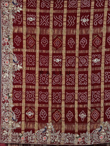 Maroon pure cotton gharchola saree saree with peacock art and bandhej patterns