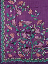 Purple tusser silk saree with graceful bird threadwork detailing