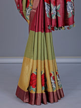 Vibrant multicolor dola silk saree with floral and zari highlights