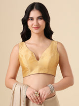 Gold taffeta silk zari woven blouse with elegant sleeveless style