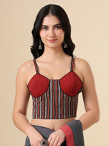 Multicolor cotton printed blouse with sweetheart sleeveless design