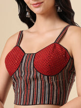 Multicolor cotton printed blouse with sweetheart sleeveless design