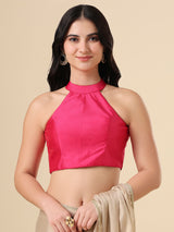 Pink taffeta blouse with halter neck sleeveless design