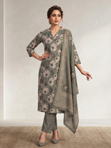Sage green botanical cotton kurti set edit