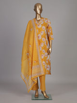 Mustard yellow botanical cotton kurti set edit
