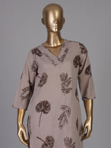 Taupe botanical printed cotton kurti set ensemble