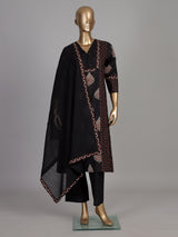 Black ajrakh printed cotton kurti set ensemble