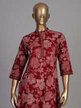 Red anarkali floral cotton kurti set edit