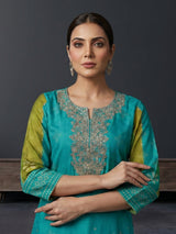 Blue bandhani inspired chanderi kurti set ensemble
