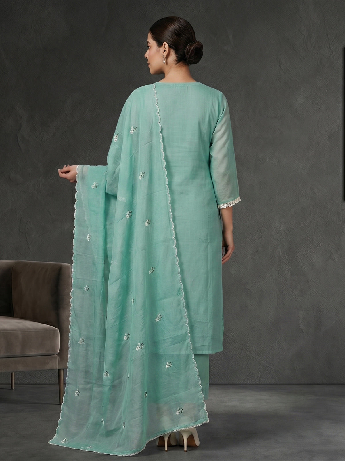 Pastel mint linen cotton kurti set edit
