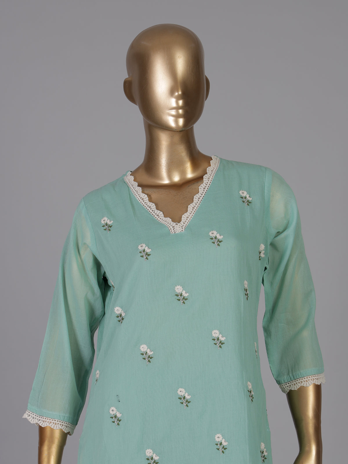 Pastel mint linen cotton kurti set edit