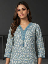 Off white sanganeri print kurti set ensemble