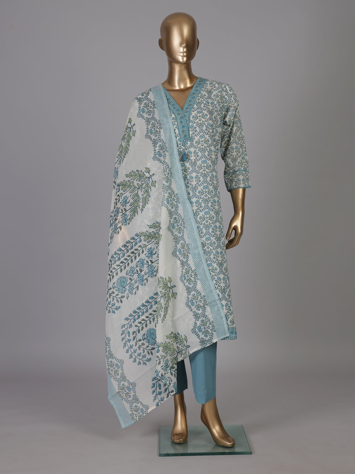 Off white sanganeri print kurti set ensemble