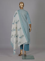 Blue striped printed cotton kurti set edit