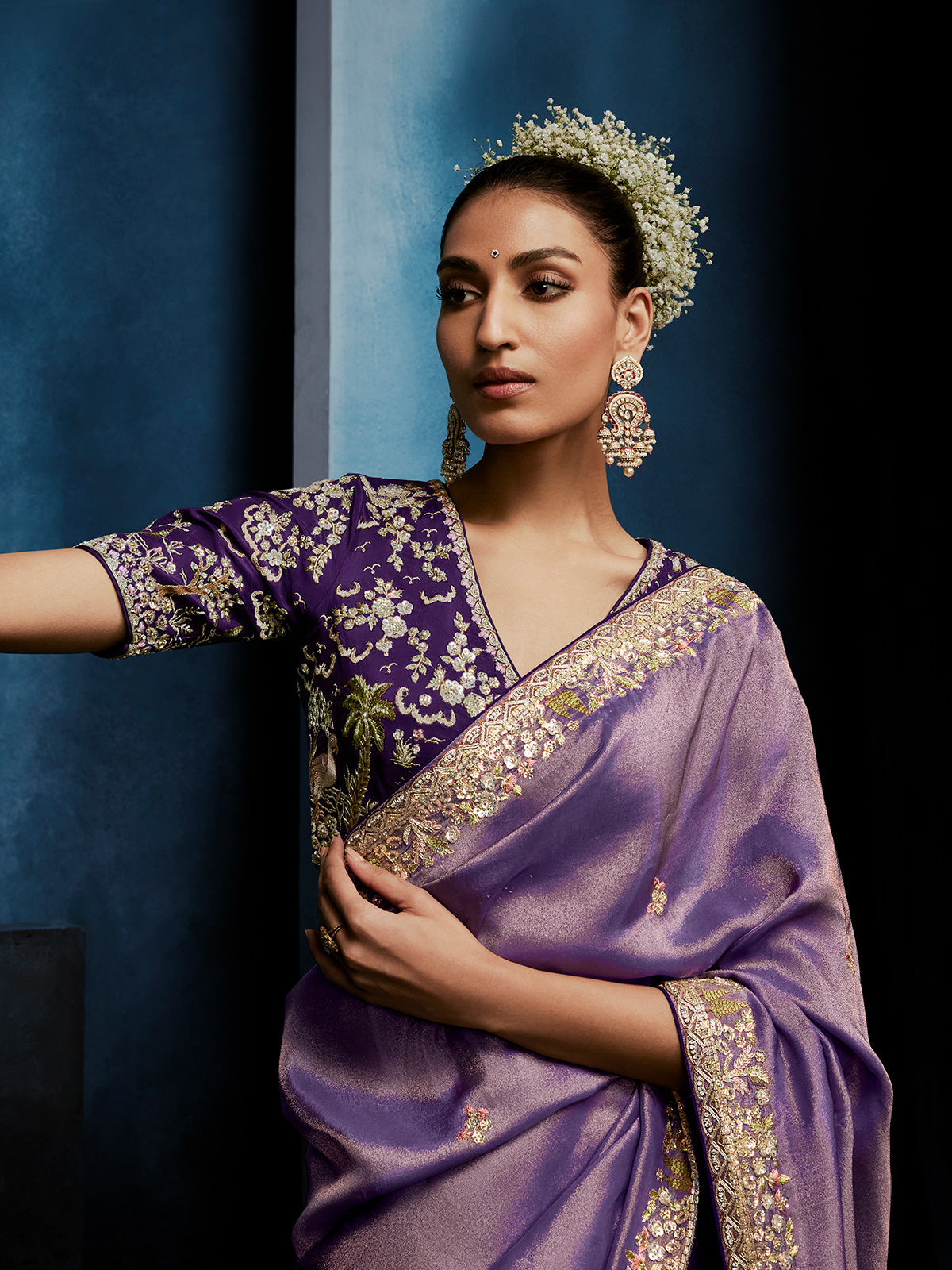 Light purple tissue silk saree for elegant wedding wear