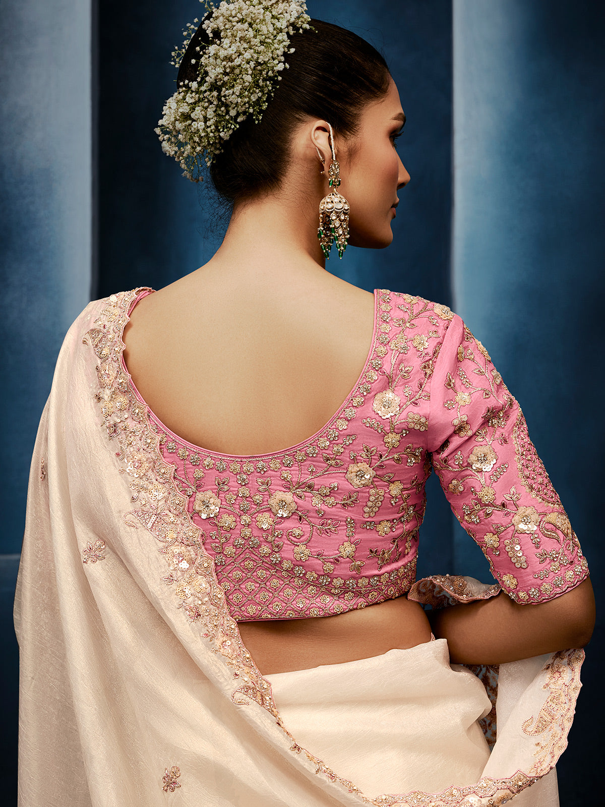 Off white tissue saree for sophisticated party wear