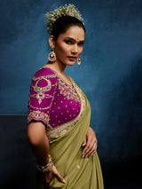 Mehendi green tissue silk saree for festive occasions