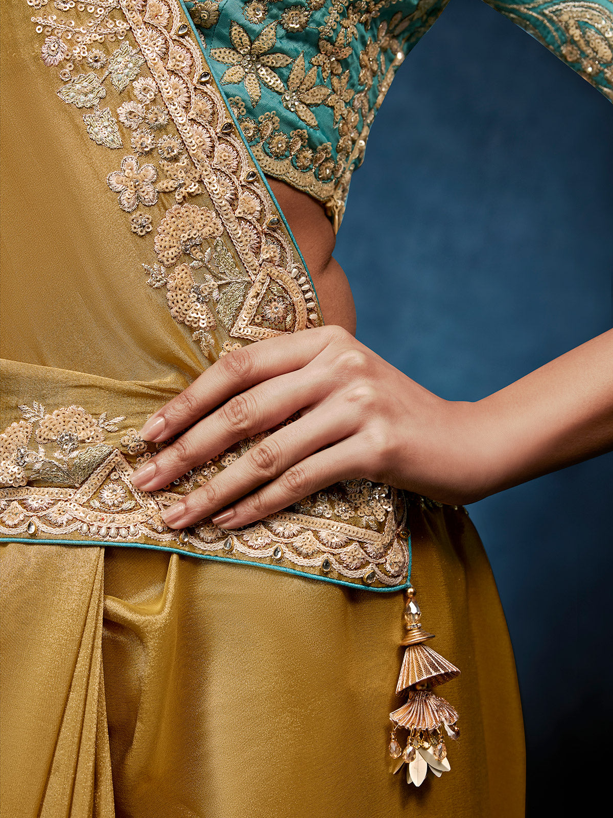 Beige tissue silk saree for graceful wedding celebrations