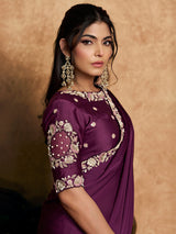 Wine satin silk party wear saree