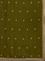 Olive green tissue saree with embellished border