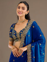 Royal blue tissue saree with thread and sequins work
