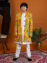 Mustard banarasi silk indo western with digital print