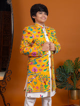 Mustard banarasi silk indo western with digital print