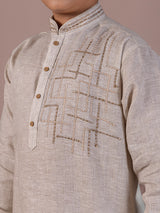 Grey thread work cotton linen festive kurta suit