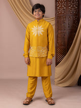 Radiate charm in yellow silk waistcoat set