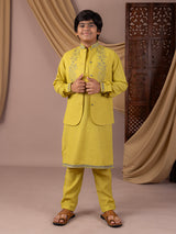 Sage green cotton silk waistcoat with embroidery work