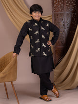 Black silk waistcoat with royal horse foil print
