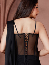 Black satin silk designer ready to wear saree