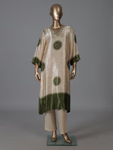 Cream green mulmul silk printed kurti set
