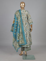 Firozi blue cotton floral printed palazzo kurti set
