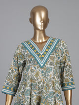 Firozi blue cotton floral printed palazzo kurti set