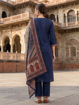 Navy cotton straight cut kurti dupatta set