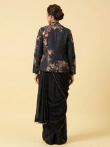 Black dola silk designer ready to wear saree with embellished jacket style