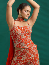 Rich rust orange palazzo set with intricate embroidery