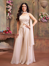 Off white silk palazzo suit with delicate zari accents