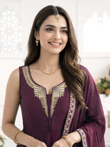 Wine georgette palazzo suit with zardosi and zari work