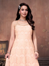 Light peach georgette anarkali palazzo suit with dupatta