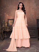 Light peach georgette anarkali palazzo suit with dupatta