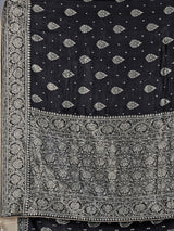 Black dola silk saree with diamond zari butta detailing