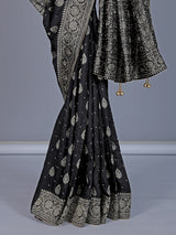 Black dola silk saree with diamond zari butta detailing