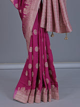 Bright wine dola silk saree with elephant motif elegance