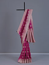 Bright wine dola silk saree with elephant motif elegance