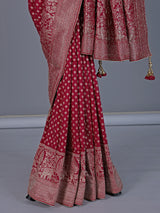 Maroon dola silk saree with elephant motif zari design